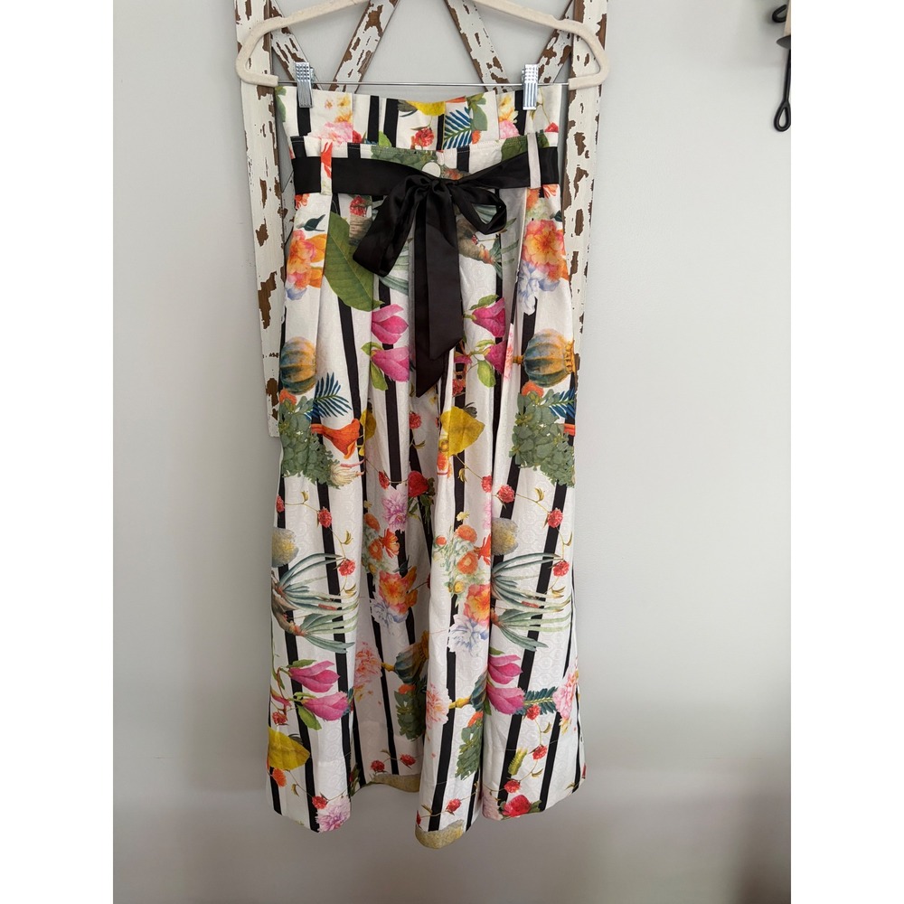 Garcia Floral‎ Maxi Skirt Size Medium Black Satin Tie Belt Button Front